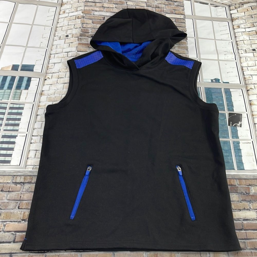 NWT Women’s Ideology Blue & Black 2 Pocket Hooded Sleeveless Shirt (XL) GE20